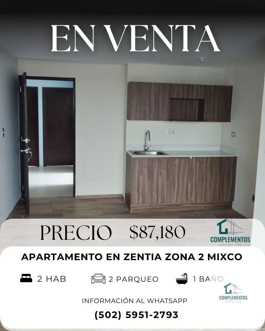 Zentia, Apartamento en Venta zona 2 de Mixco, 2hab. 54m2 — Apartamento en Venta en Torre Zentia, Zona 2 Mixco, Guatemala, Ciudad — foto 1 de 9
