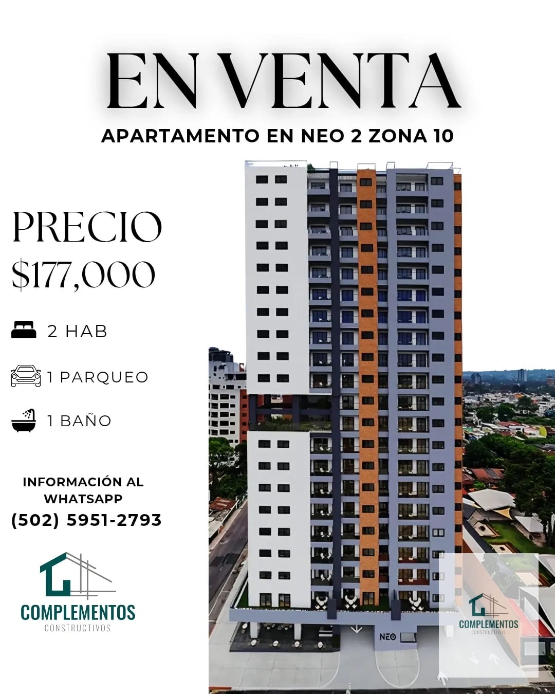 Neo2, Apartamento en Venta zona 10, 2hab. 56.40 m2. — Apartamento en Venta en Neo Apartamentos, Zona 10, Guatemala, Ciudad — foto 1 de 1