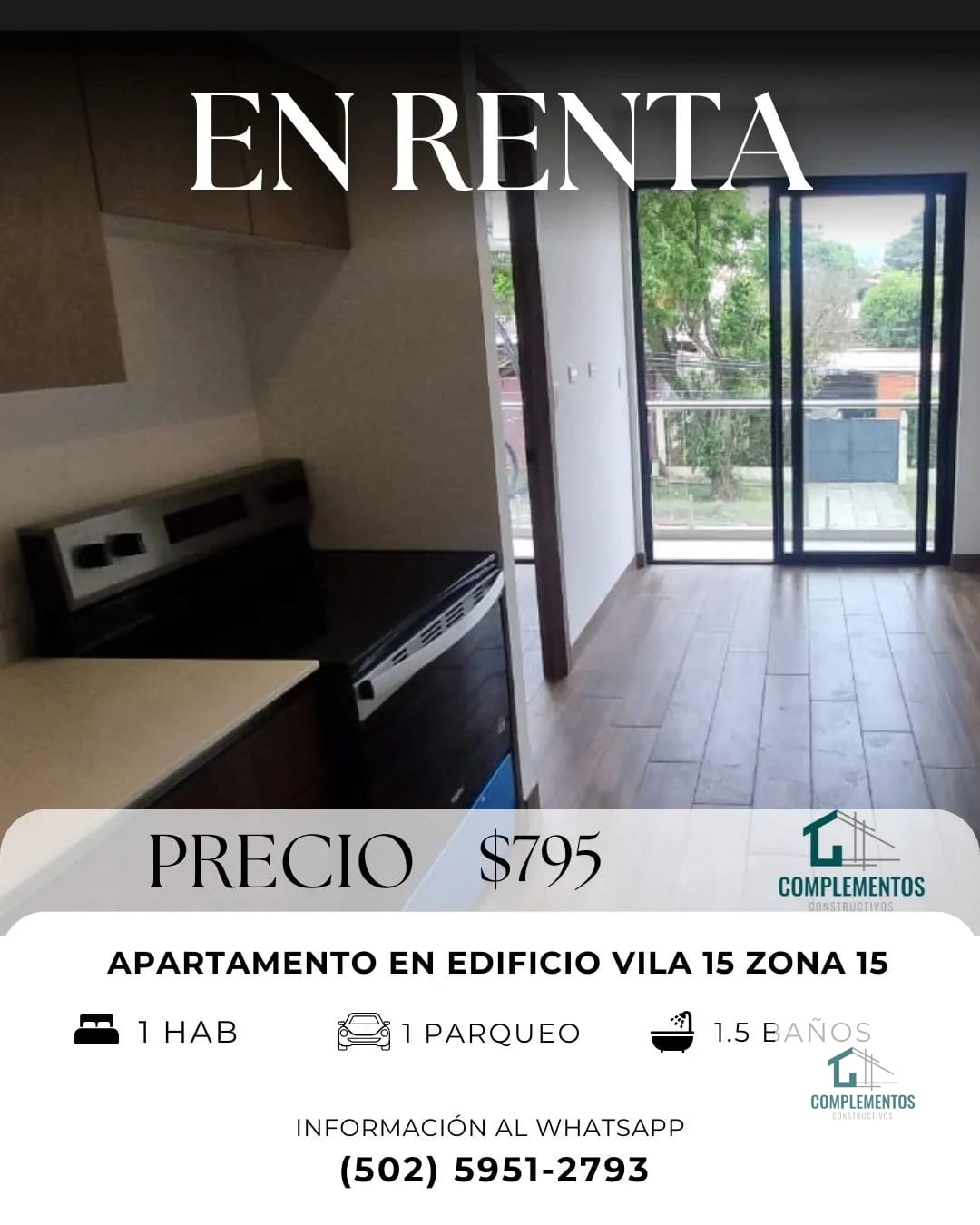 Vila Quince, Apartamento en Renta zona 15, 52.61 m2 — Apartamento en Alquiler en Vila Quince, Zona 15, Guatemala, Ciudad — foto 1 de 9