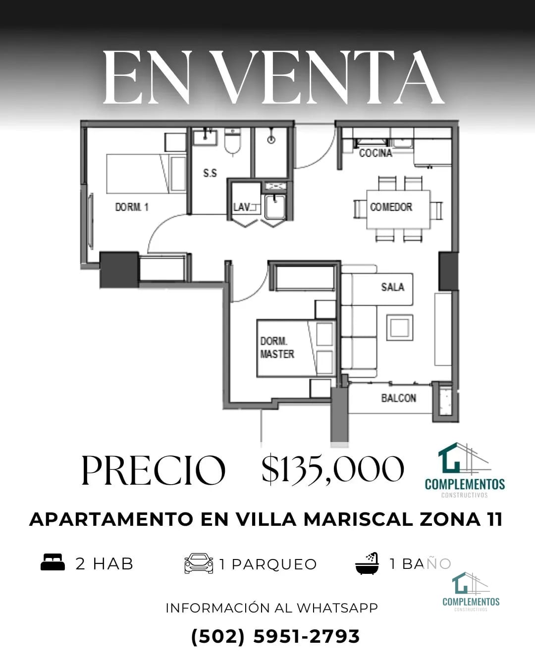 Villa Mariscal, Venta de Apartamento en zona 11, 2hab. 49.61 m2 — Apartamento en Venta en Villa Mariscal, Zona 11, Guatemala, Ciudad — foto 1 de 1