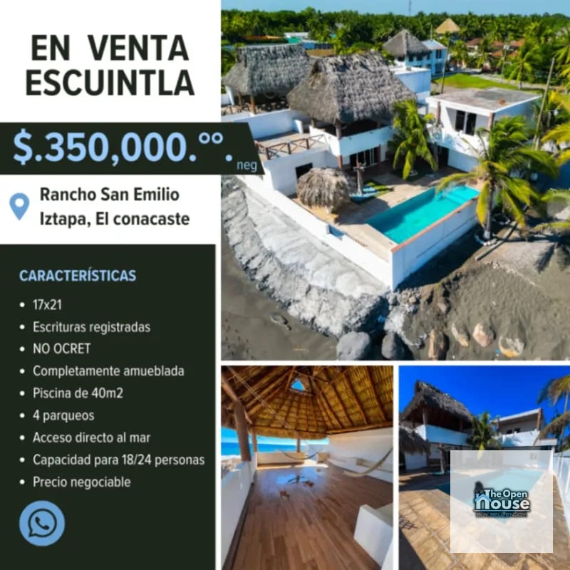 Casa a la orilla del mar, rancho San Emilio — Casa vacacional en Venta en Casas del Pacífico, El Conacaste, Escuintla — foto 1 de 16