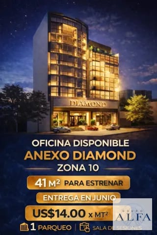 OFICINA RENTA 41 MTS PARA ESTRENAR EDIFICIO NUEVO ANEXO DIAMOND ZONA 10 — Oficina en Alquiler en Zona 10, Guatemala, Ciudad — miniatura 1 de 4
