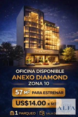 OFICINA 57MTS2 PARA ESTRENAR EDIFICIO ANEXO DIAMOND Z 10 — Oficina en Alquiler en Zona 10, Guatemala, Ciudad — miniatura 1 de 4
