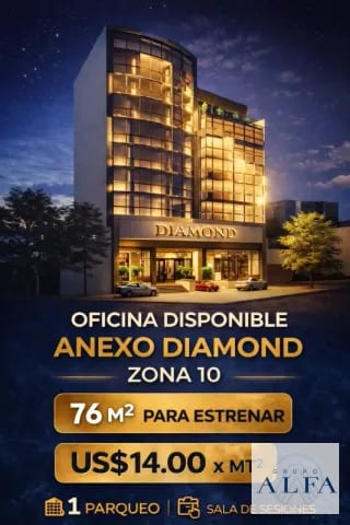 OFICINA RENTA 76MTS ZONA 10 EDIFICIO ANEXO DIAMOND — Oficina en Alquiler en Zona 10, Guatemala, Ciudad — miniatura 1 de 4