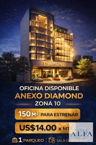 OFICINA RENTA 150MTS Z 10 PARA ESTRENAR EDIFICIO ANEXO DIAMOND — Oficina en Alquiler en Zona 10, Guatemala, Ciudad — miniatura 1 de 4