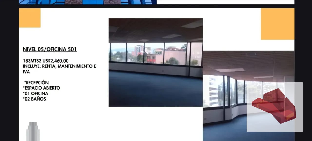 RENTA DE OFICINA ZONA 10, ZONA VIVA. DIFERENTES METRAJES — Oficina en Alquiler en Zona Viva, Zona 10, Guatemala, Ciudad — foto 2 de 6